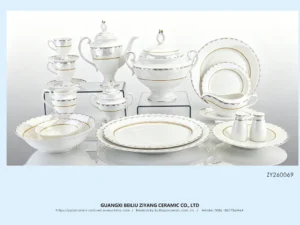 24k gold Patterned 60 Pcs  Ceramic Dinner Set New Bone China Tableware Factory
